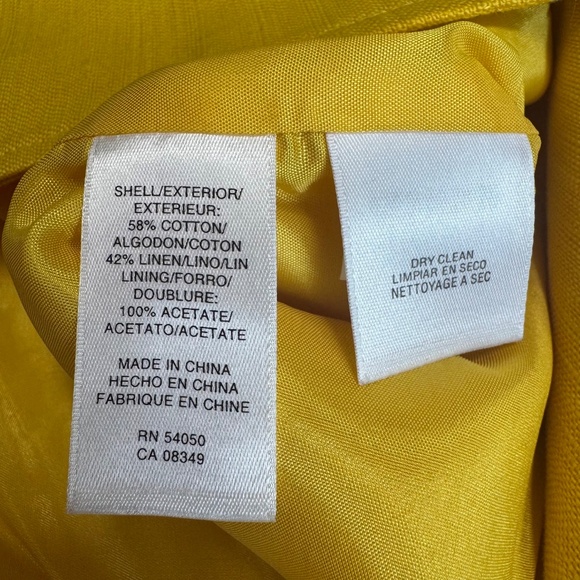 AK Anne Klein Women's Yellow Cotton Linen Blend Career Blazer Jacket Size 14 - Picture 4 of 5